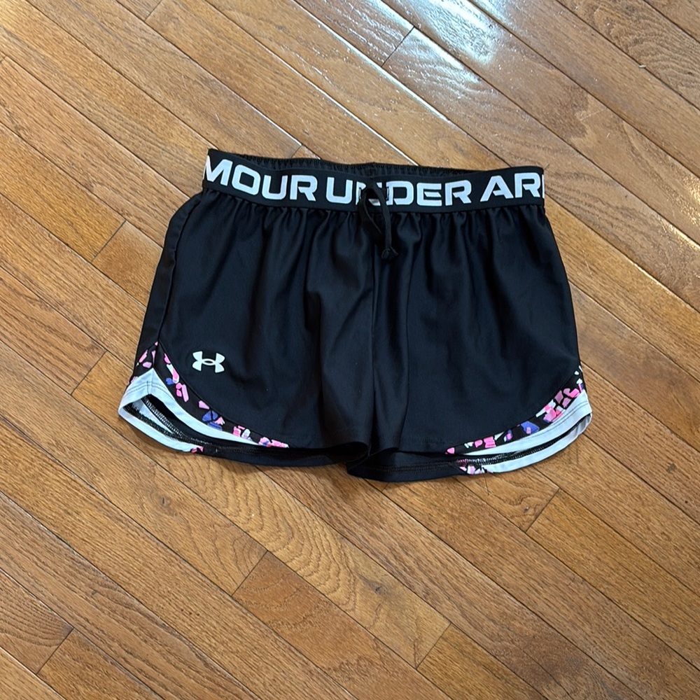 Girls Under Armour Black and Pink Athletic Shorts Lightweight Design